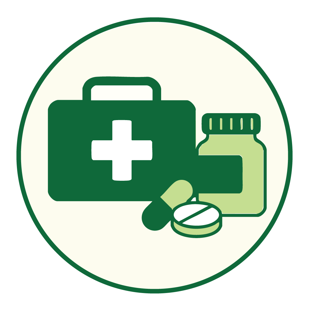 Pill bottles with medical bag suggesting health and dental insurance.