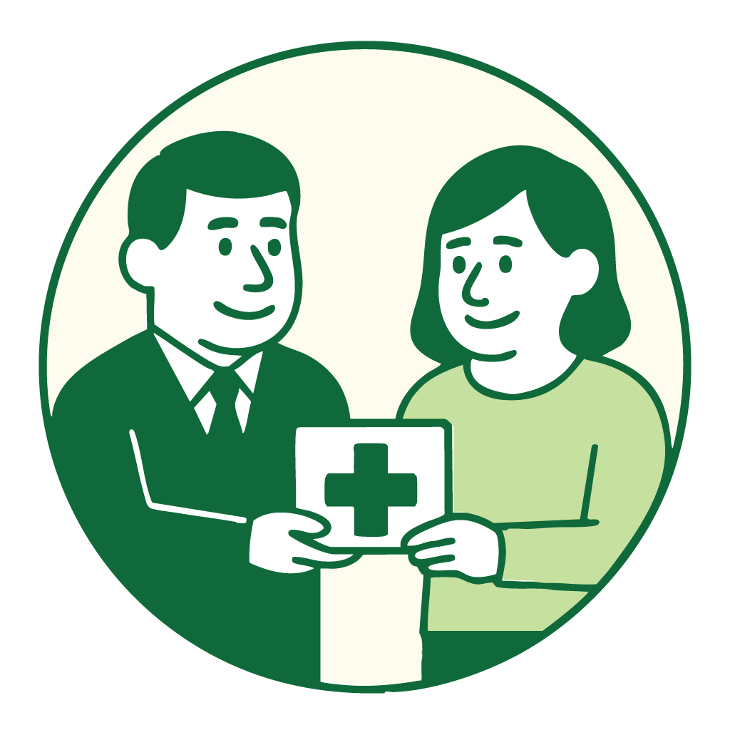 Employer handing a health card to an employee, suggesting Health Spending Accounts.