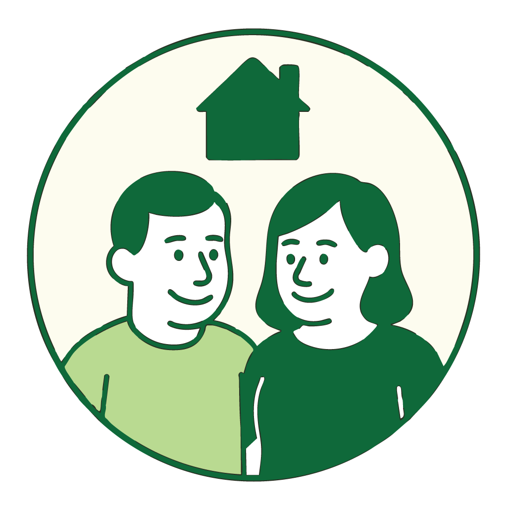 Man and woman standing under an icon of a house, suggesting mortgage protection.