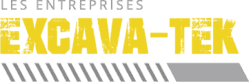 Le logo excava-tek est jaune et gris sur fond blanc