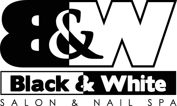 A black and white logo for a salon and nail spa.