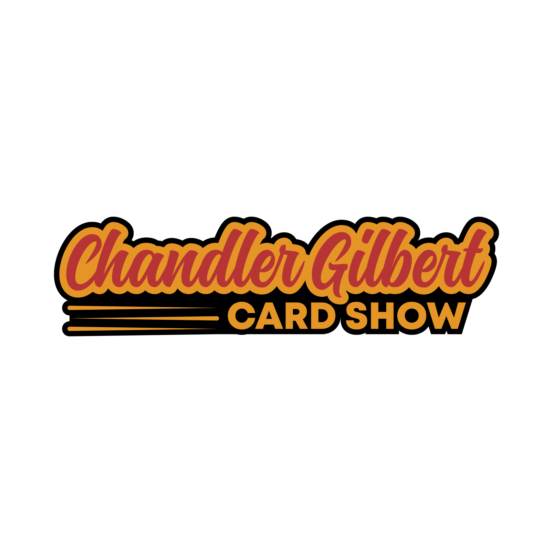 A logo for chandler gilbert card show on a white background.