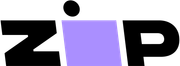 Logo for Zip; black letters with a light purple