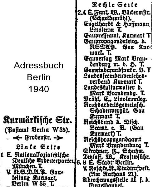 Adressbuch Berlin 1940 Kurmärkische Straße