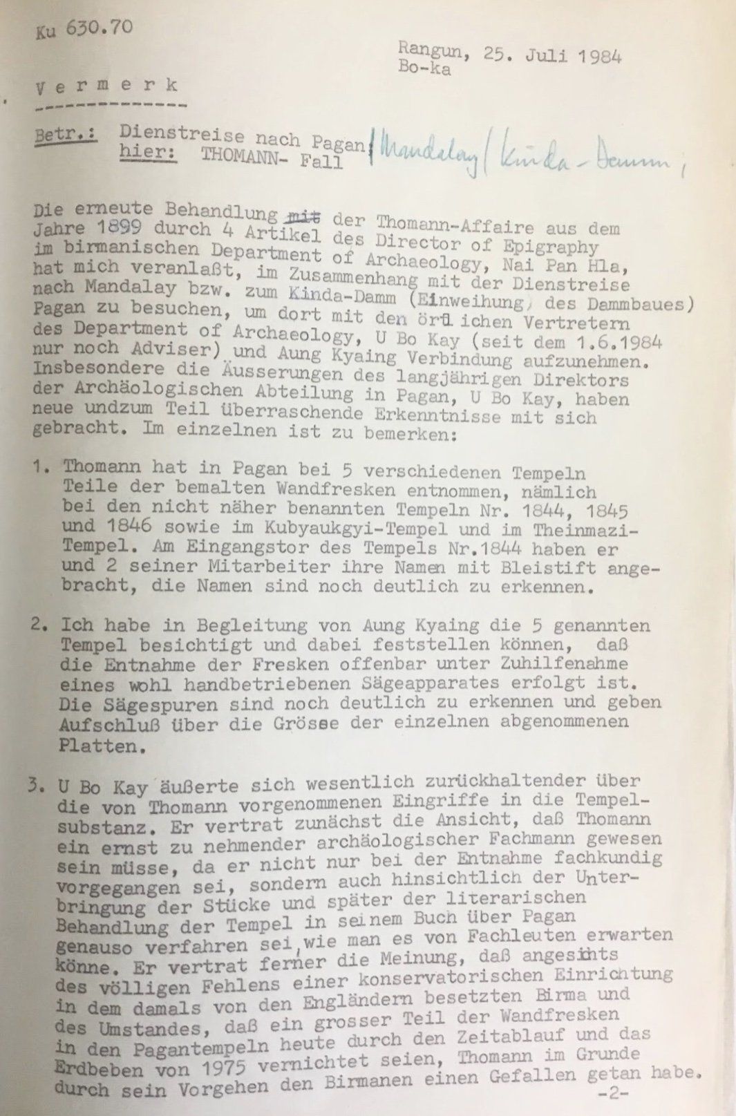 Brief des Deutschen Botschafters Türk in Yangon