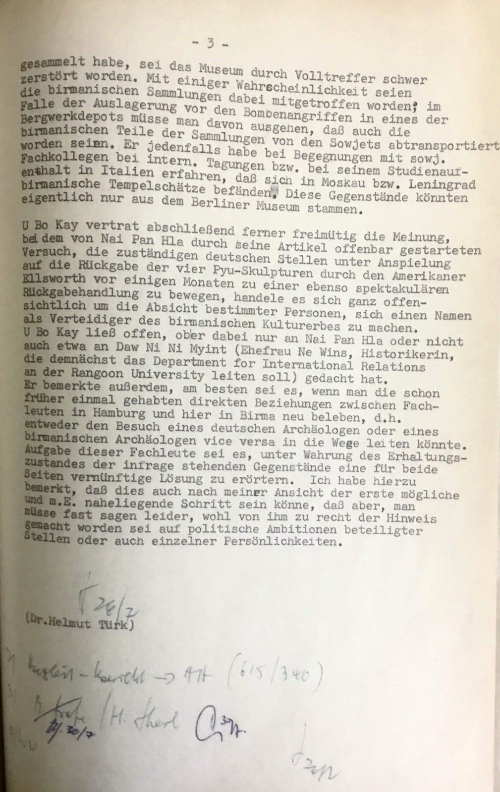 Brief des Deutschen Botschafters Türk in Yangon