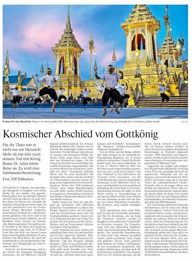 Quelle: FAZ 10/2017 Abschied vom Gottkönig Rama IX.