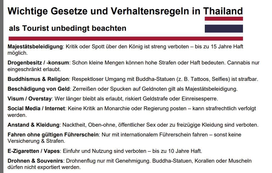 Strafen in Thailand, Ordnungswidrigkeiten