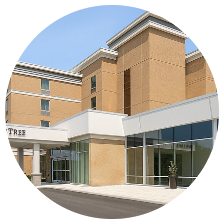 A large hotel building.