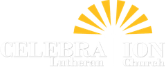 The logo for celebra ion lutheran church is a yellow sun with rays coming out of it.