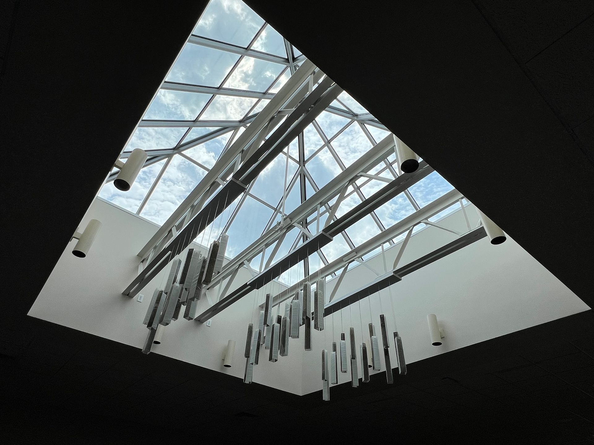 Looking up at a skylight in a building