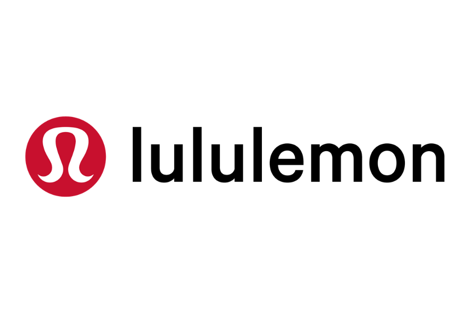 Lululemon logo: red circle with white "Ω" symbol, black text "lululemon".