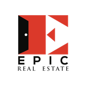 EPIC Real Estate logo in black, red, and white with geometric lettermark
