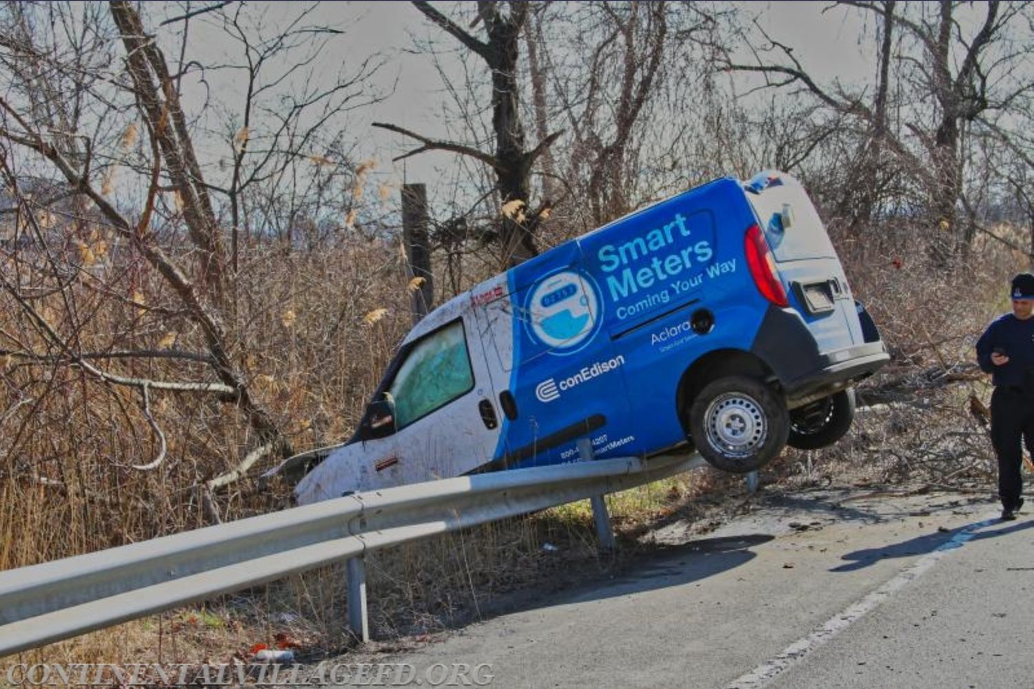 A smart meters van has fallen off the side of the road