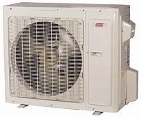 A white air conditioner with a large fan on a white background.