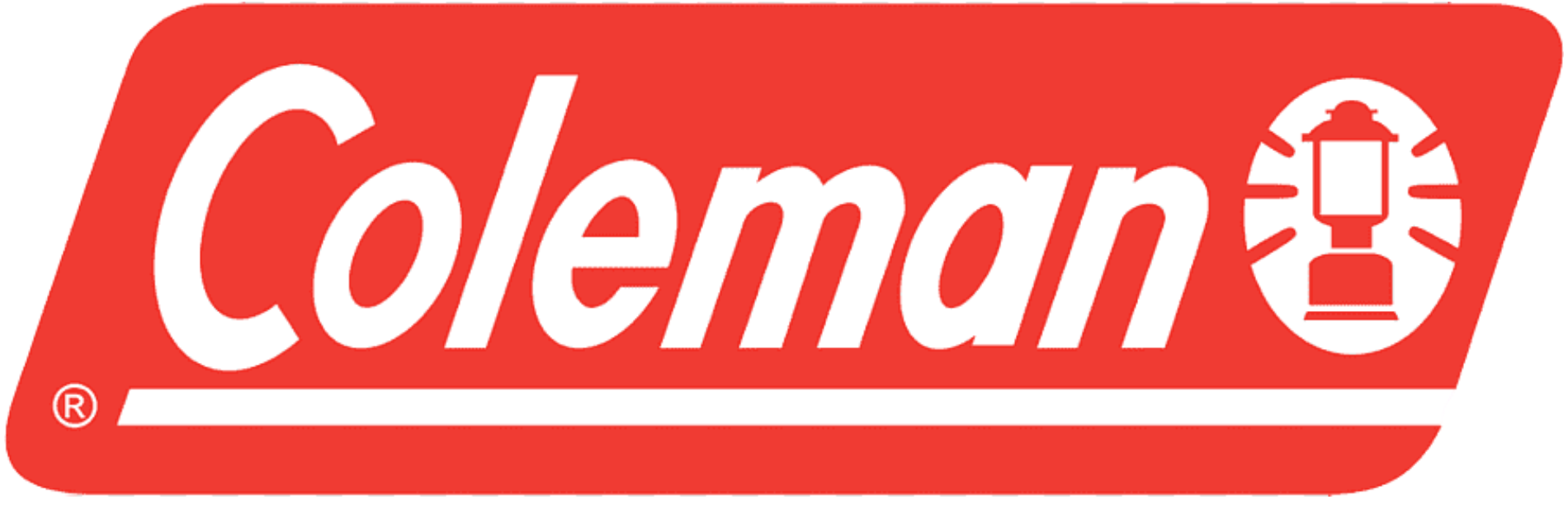 A red and white coleman logo on a white background