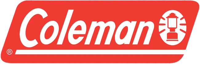A red and white coleman logo on a white background