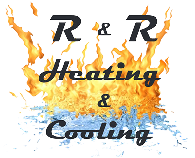 A logo for r & r heating and cooling