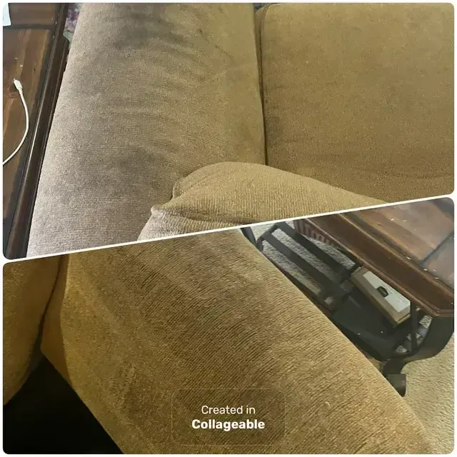 Couch upholstery before and after professional cleaning in Acworth, GA