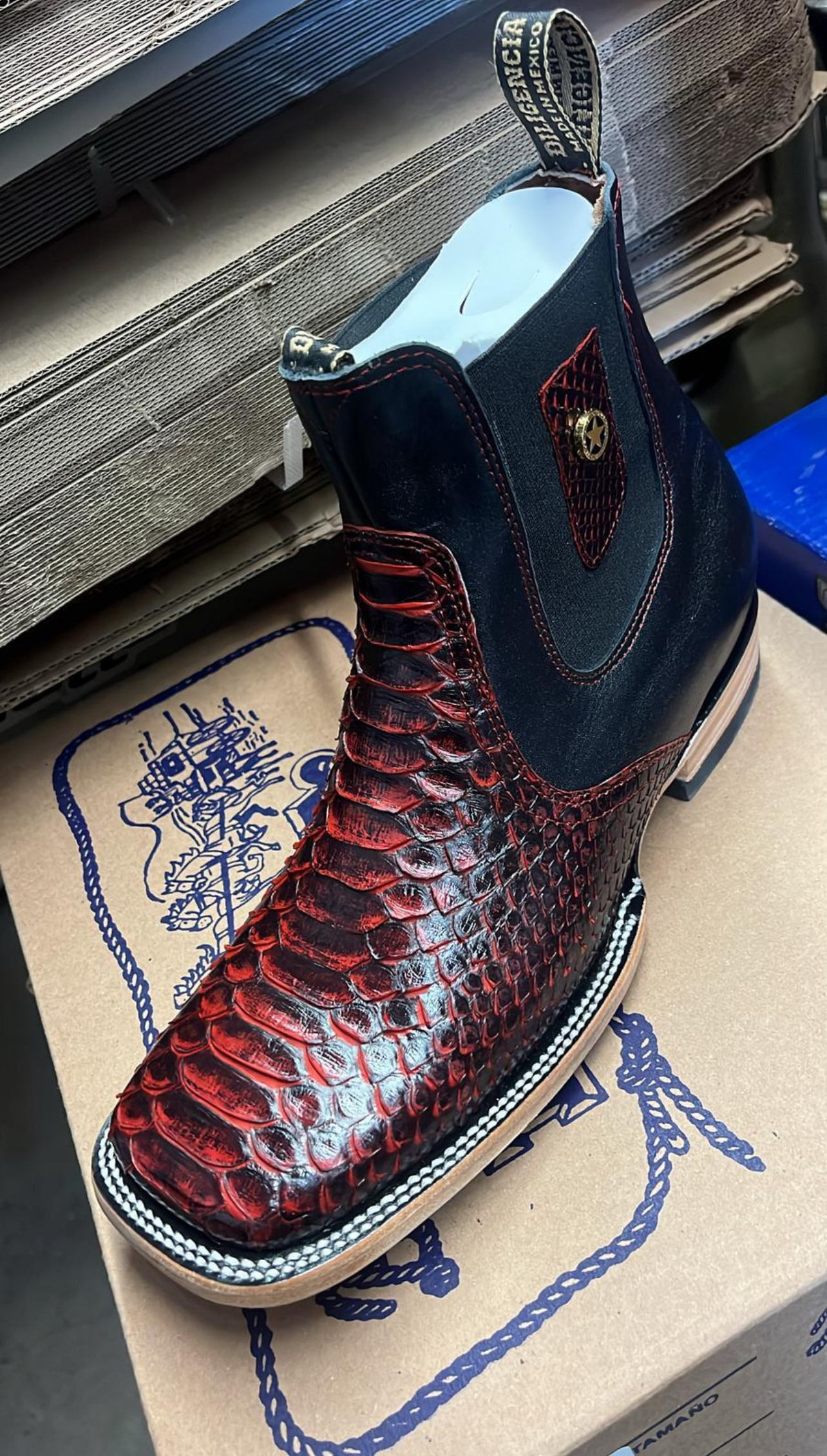 RR Western Black Cherry Python Ankle Boots