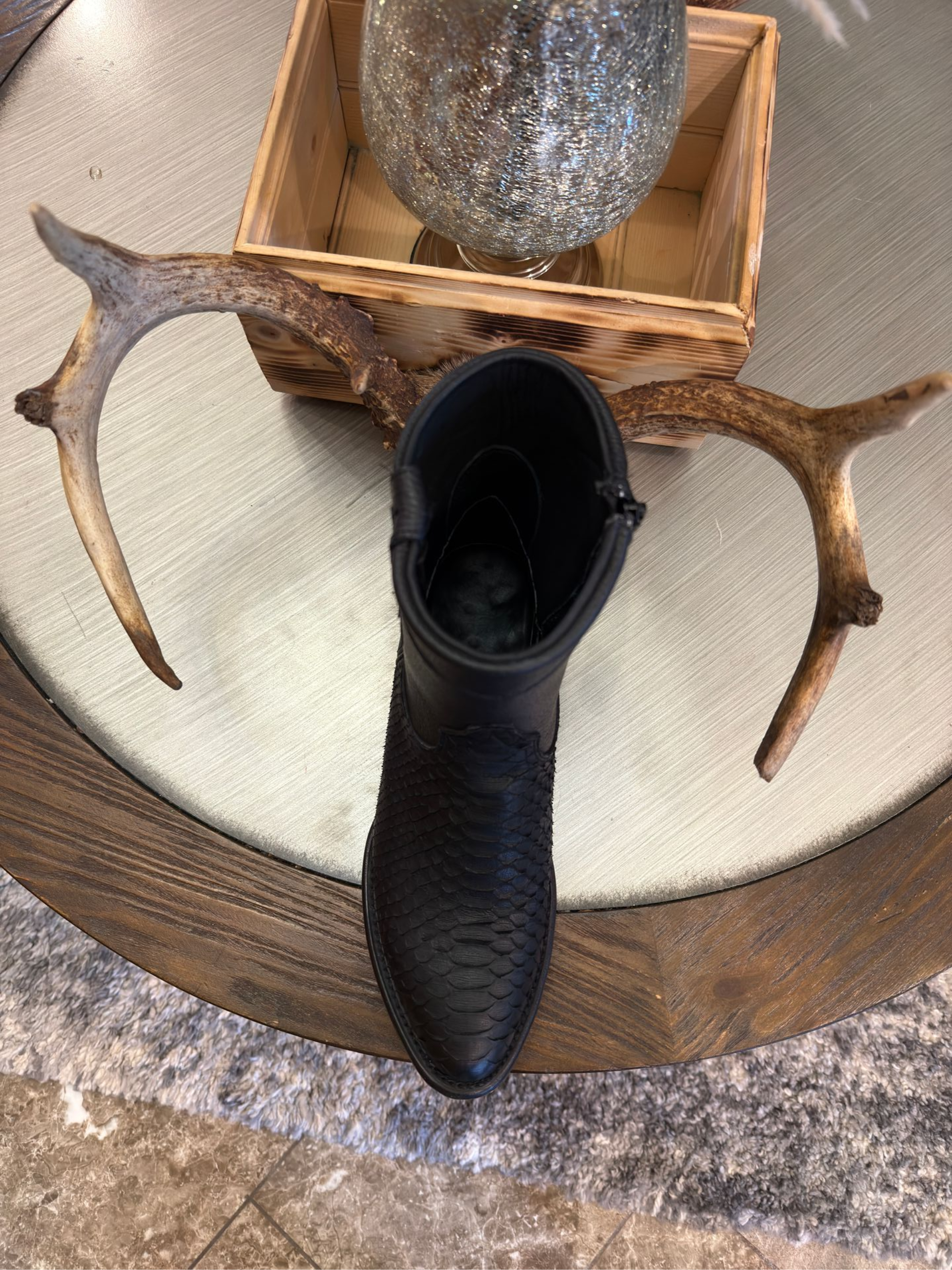 Men's Exotic Python Matte Black Cowboy Ankle Boots