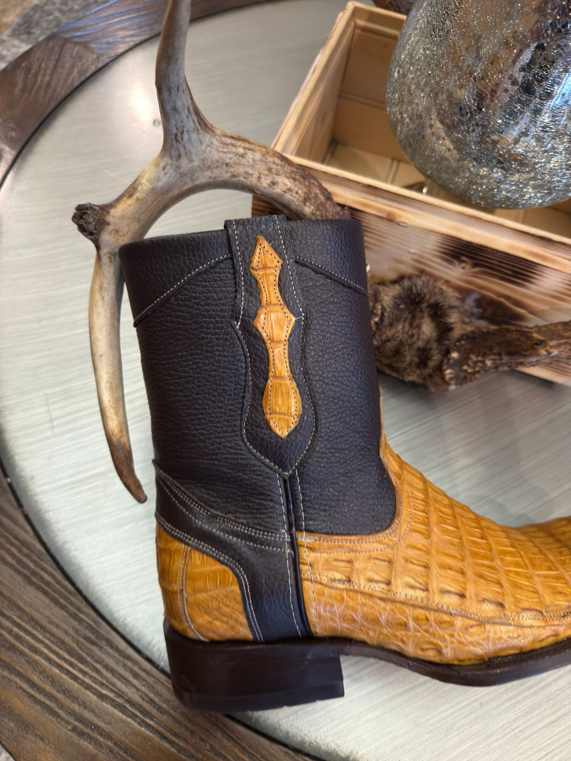 Mens Exotic Butter Caiman Cowboy Ankle Boots