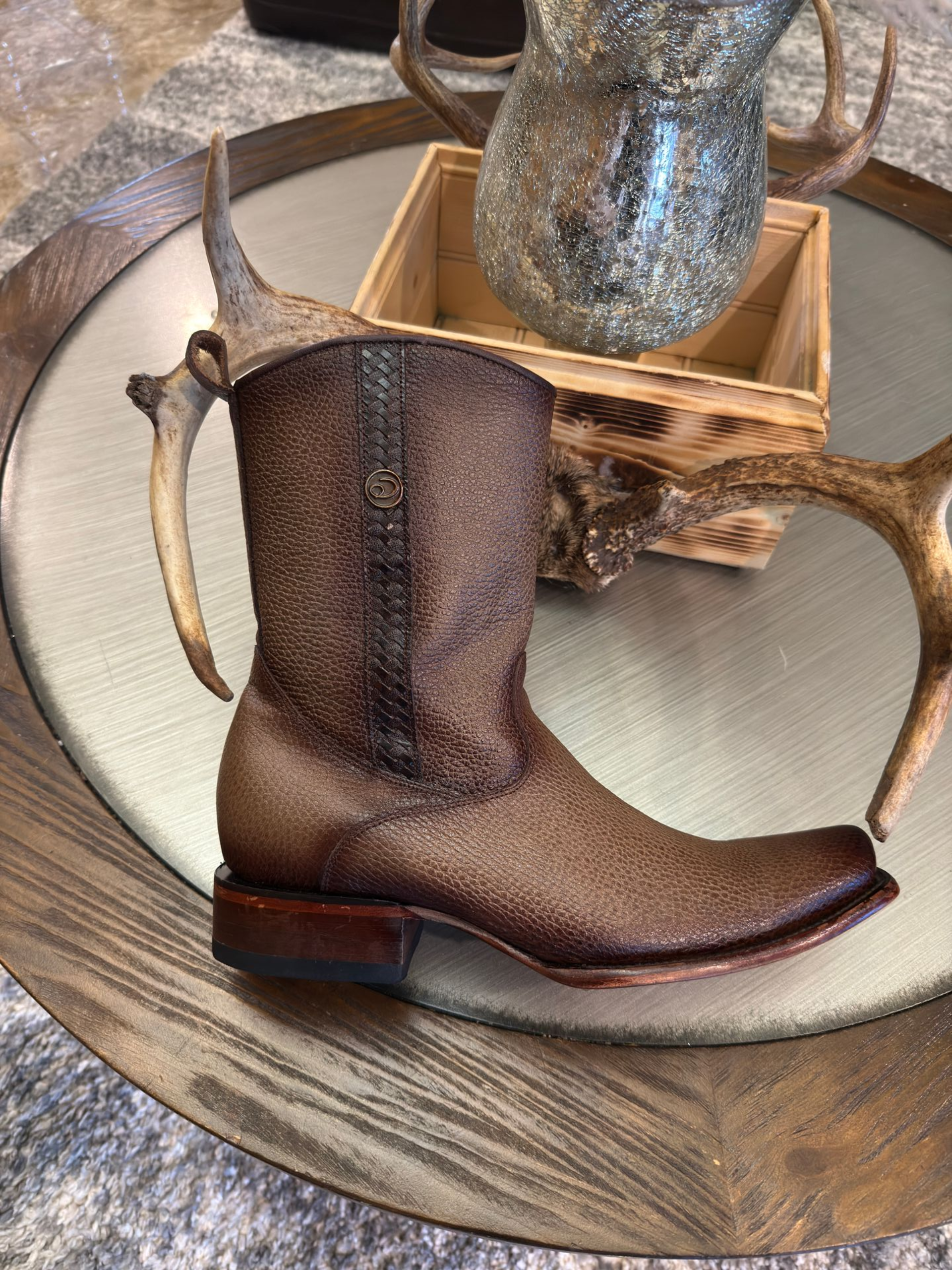 Mens Exotic Walnut Deer Cowboy Ankle Boots