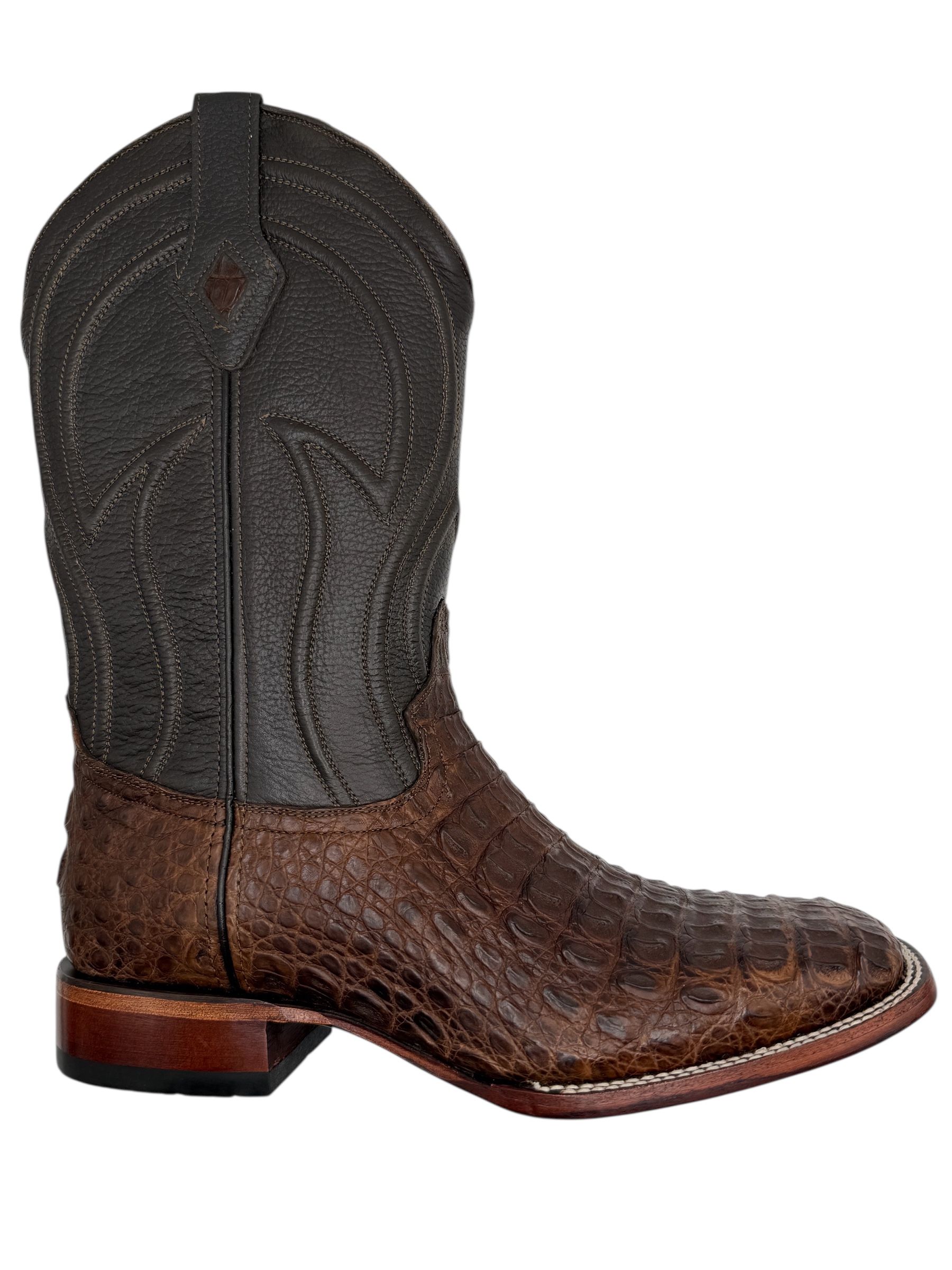 Mens Exotic Rust Brown Caiman Neck Cowboy Boots