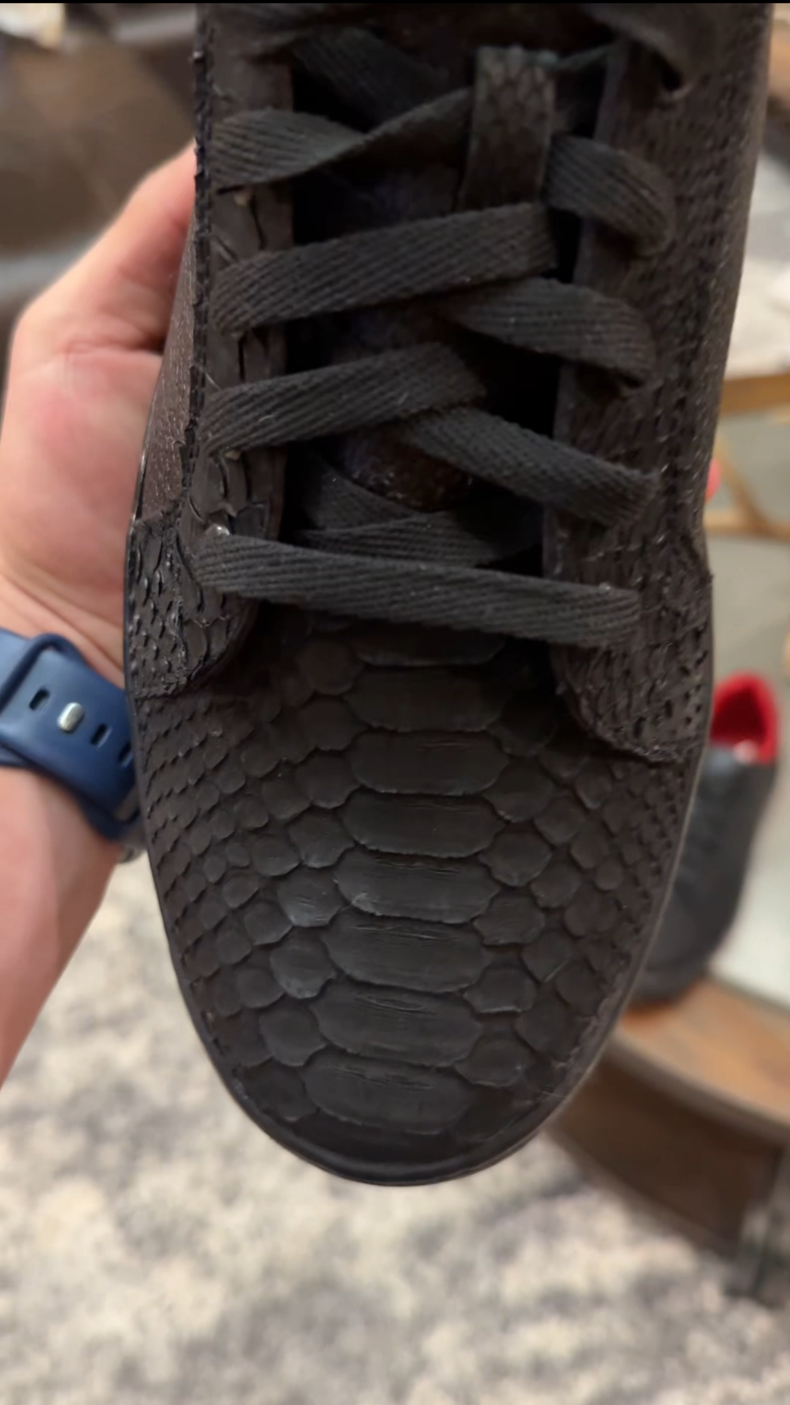 Men's Exotic Python Matte Black Red Bottom Sneakers