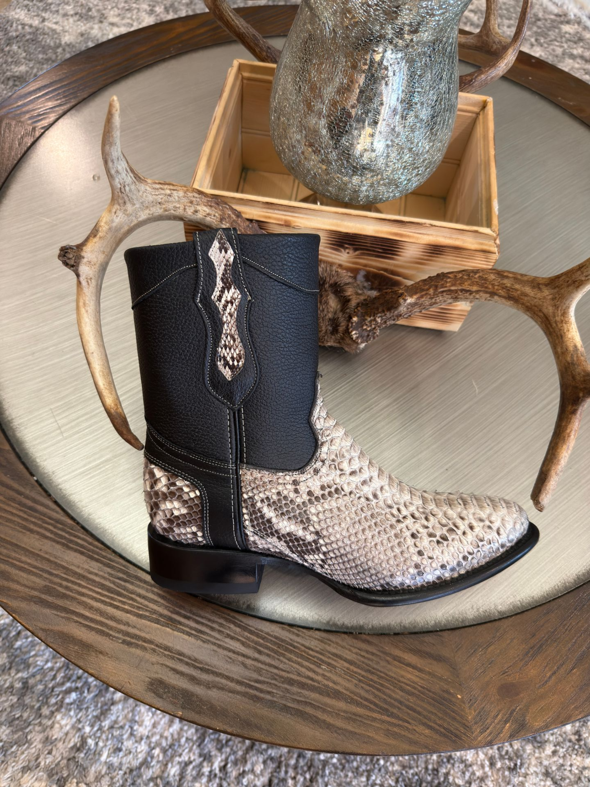 Men's Exotic Python Natural Cowboy Ankle Boots