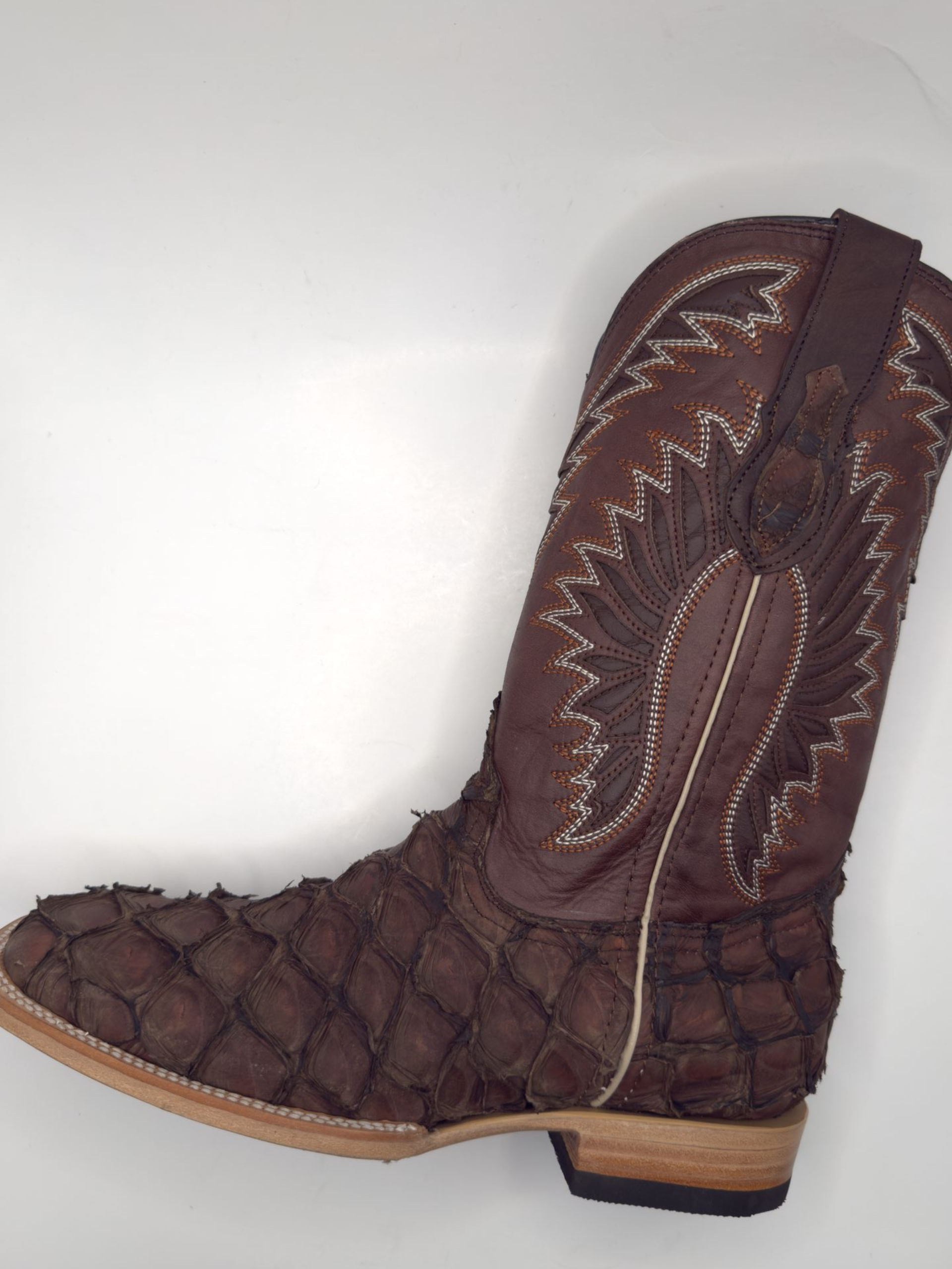 RR Western 'Dark Brown' Exotic Pirarucu Cowboy Boots