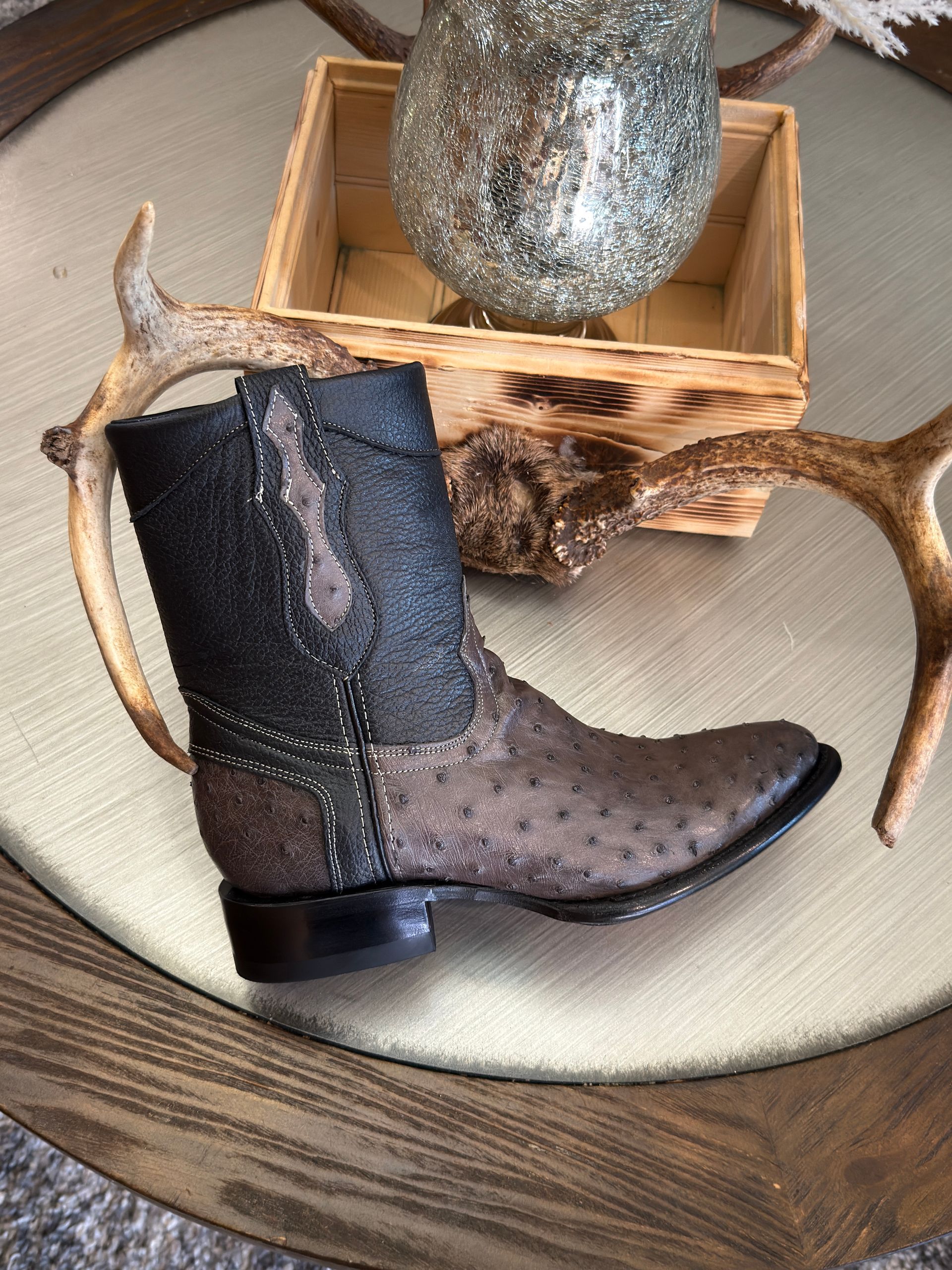 Men's Exotic Ostrich Grey Ankle Cowboy Boots