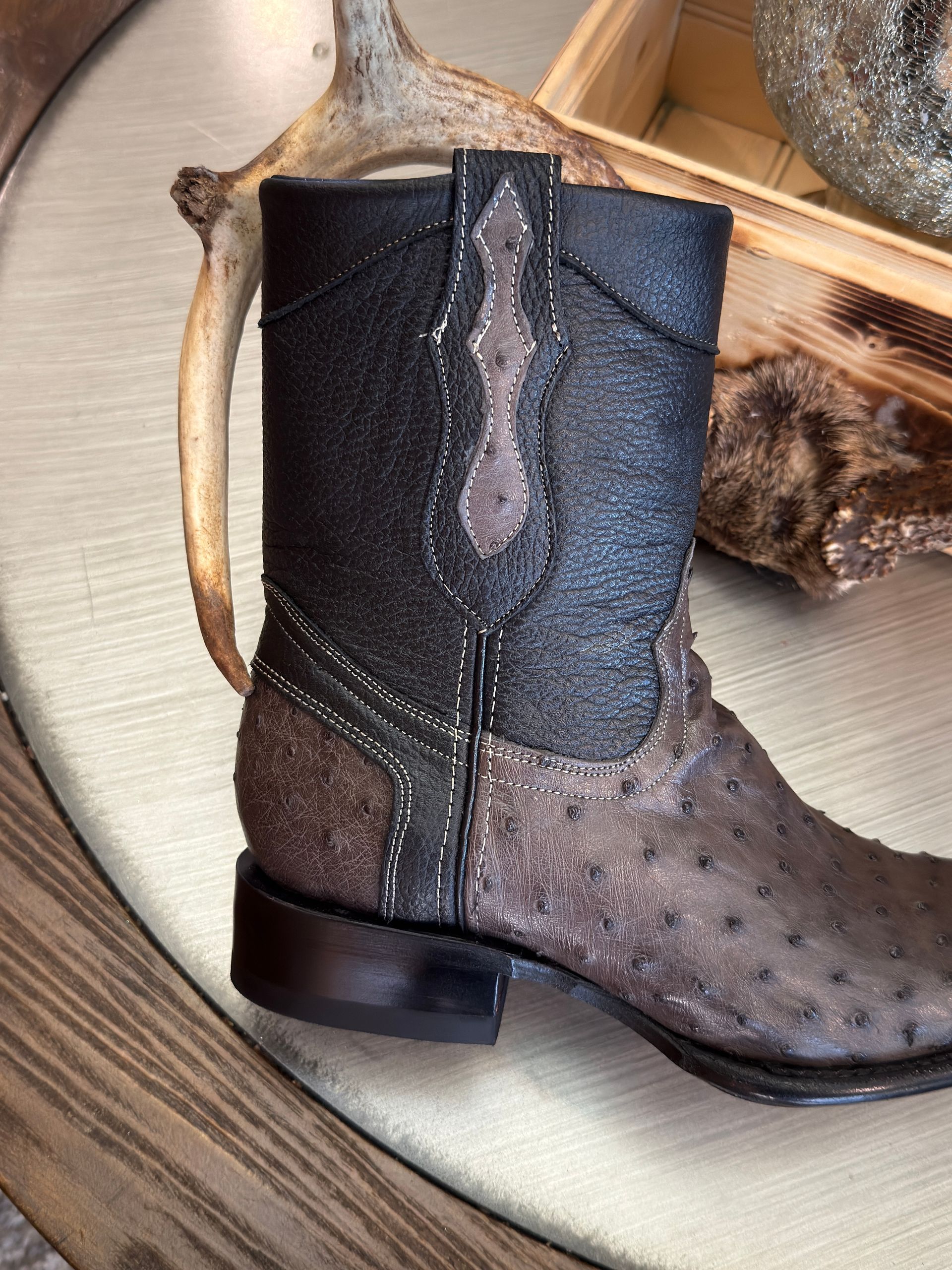 Men's Exotic Ostrich Grey Ankle Cowboy Boots