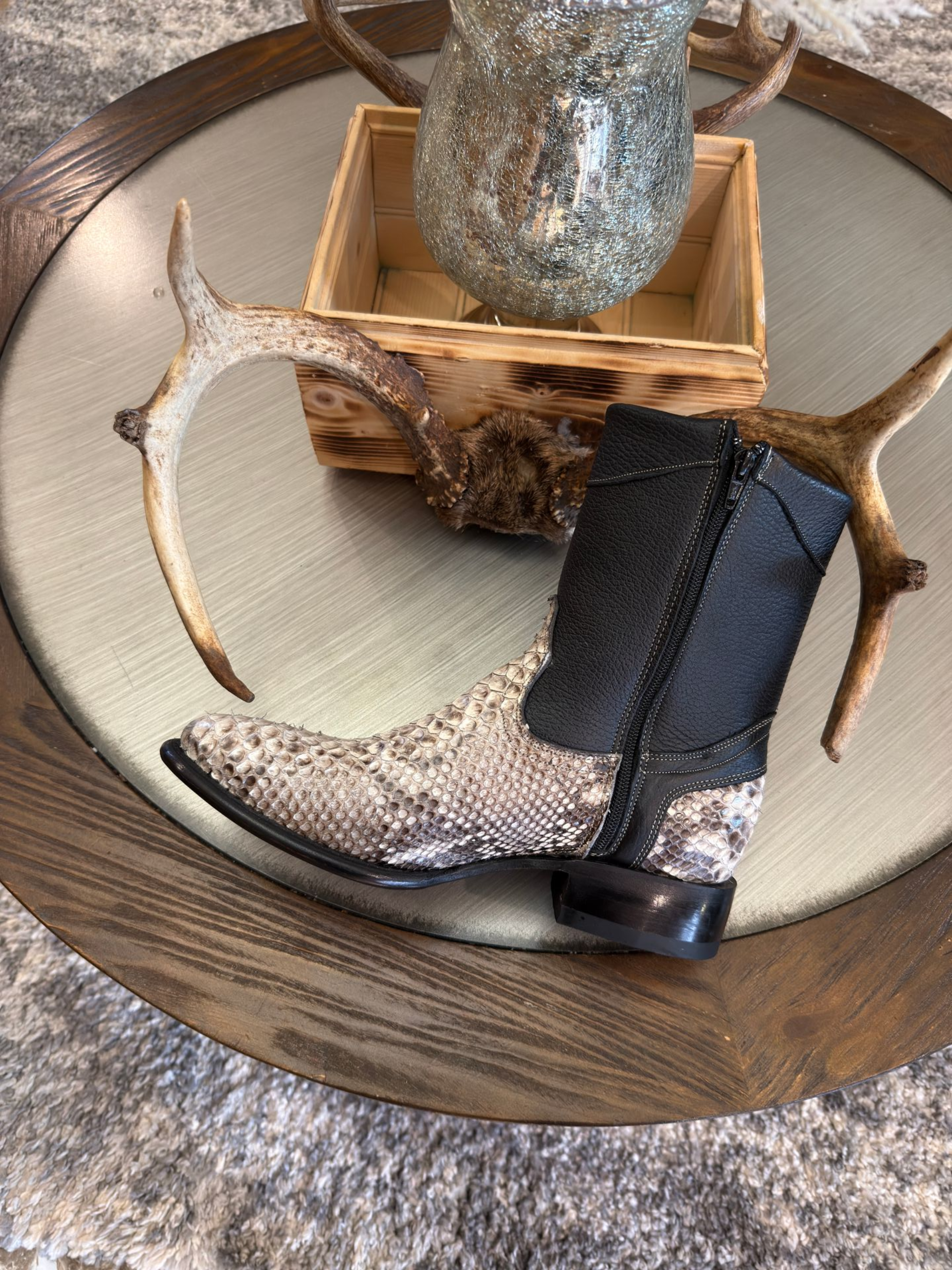 Men's Exotic Python Natural Cowboy Ankle Boots