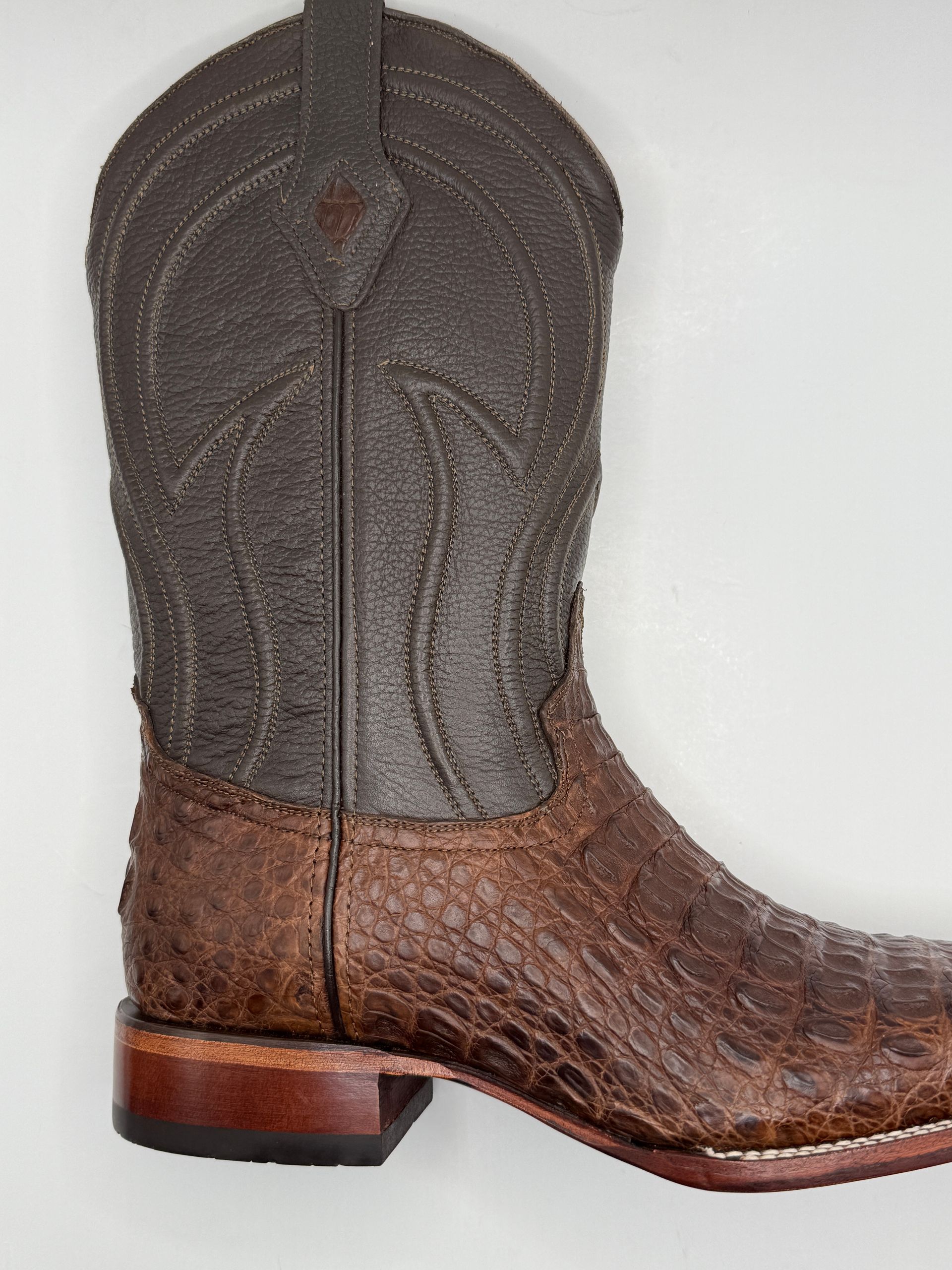 Mens Exotic Rust Brown Caiman Neck Cowboy Boots