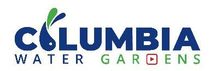 Logo for Columbia Water Gardens, features a blue water drop shape and green water splashes. Text says "Columbia Water Gardens".
