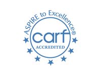 Aspire to excellence carf accredited logo on a white background