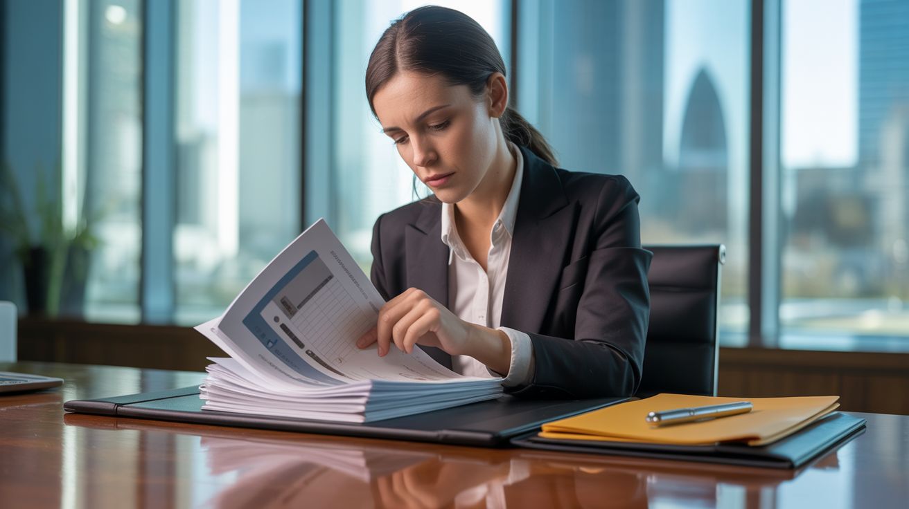 HR manager reviewing professional drug and alcohol testing service documents with audit material