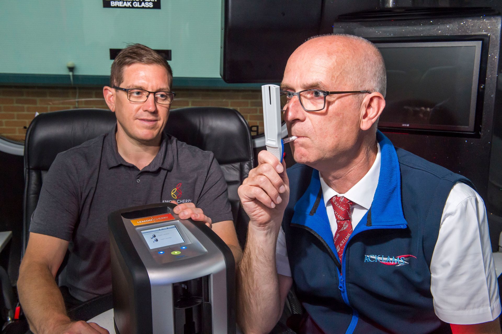 Employee being drug tested using oral fluid method for workplace safety programme