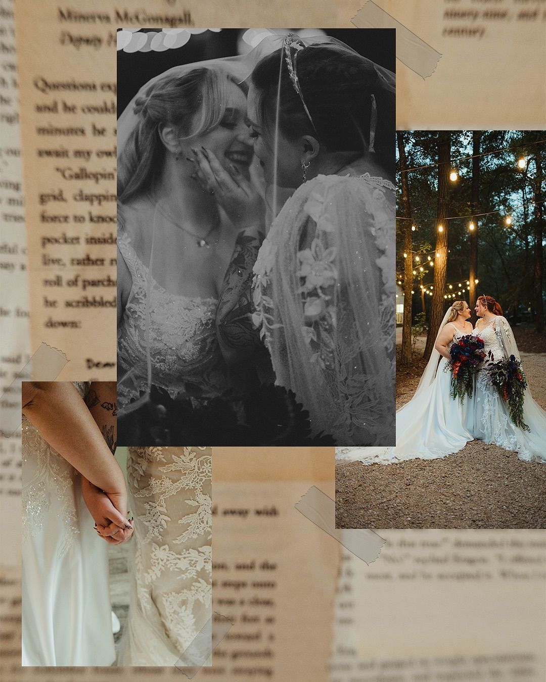 Paige and Ashley smiling during their whimsical wedding at At The Shire