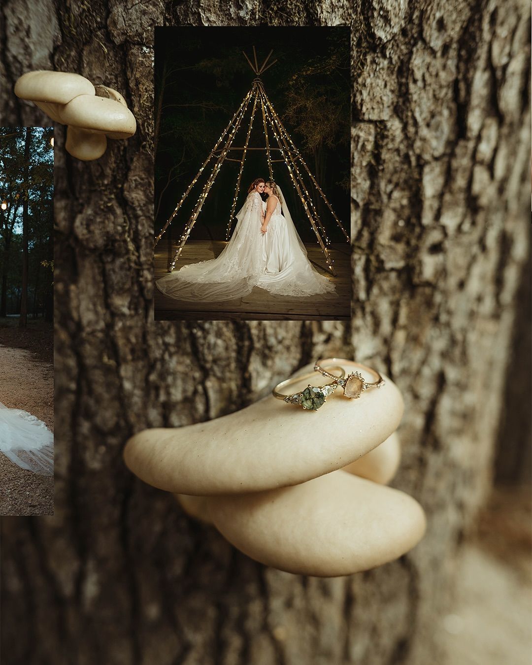 Brides walking down the aisle surrounded by magical lights