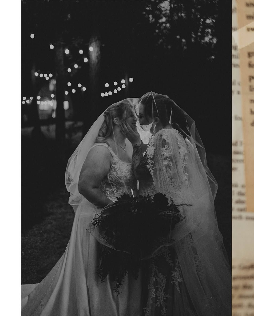 Joyful moment during ceremony under twinkle lights