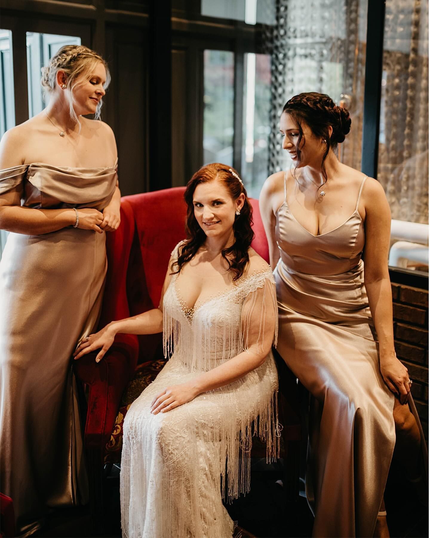 Bride and groom smiling during golden hour