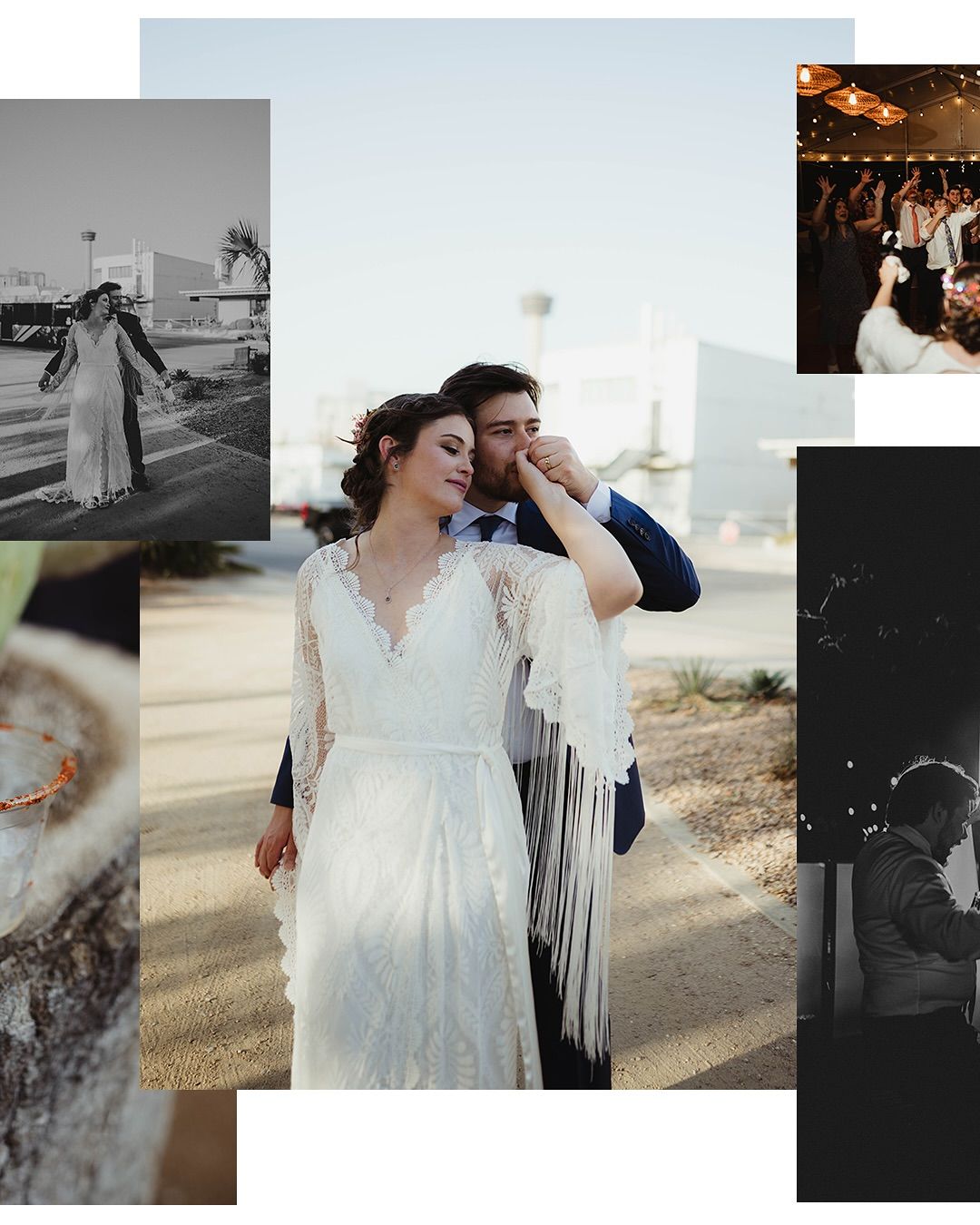 Bridal party portrait with boho and disco styling