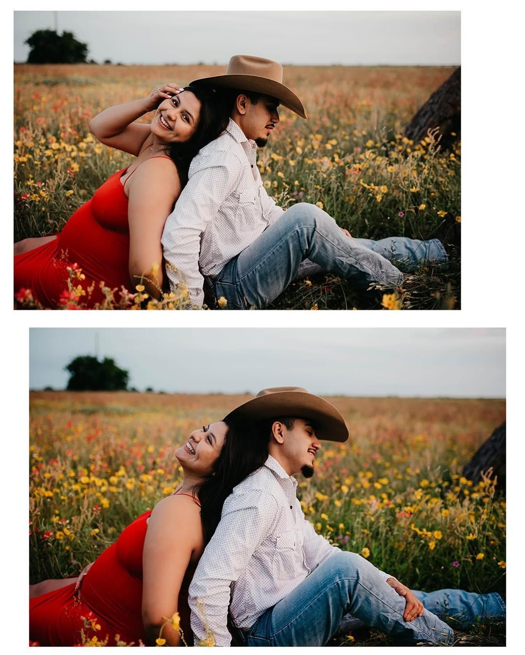 Wide shot of the couple in the natural landscape