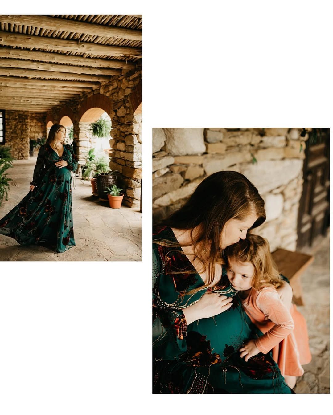 Golden hour maternity portrait of Megan at the Missions