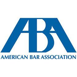 A blue and white logo for the american bar association