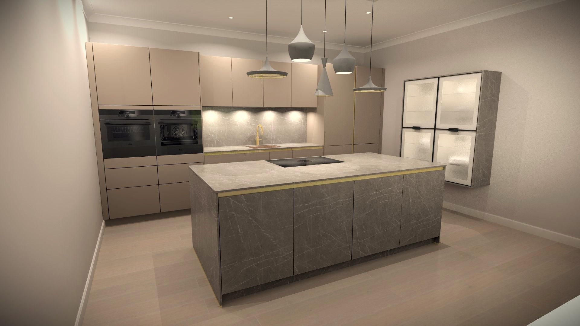 Mid range handless large kitchen in grey