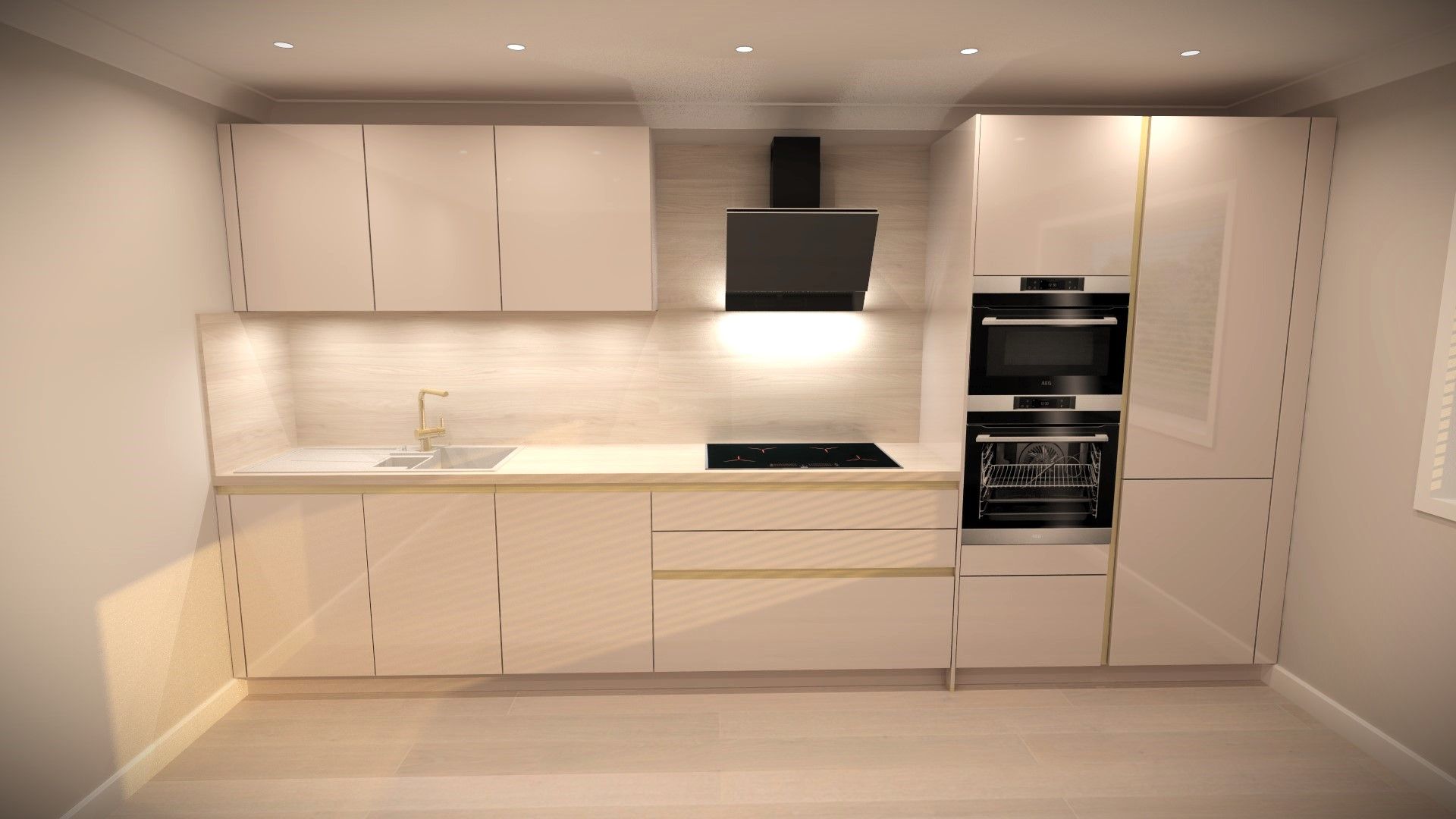 Light and modern handless kitchen units
