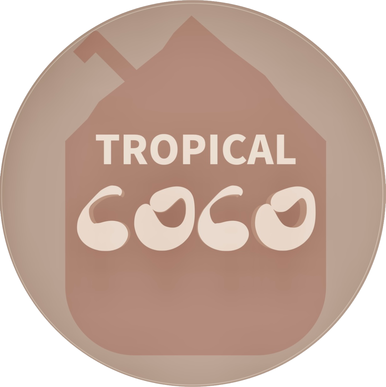 Tropical Coco logo with white text on a tan circular background